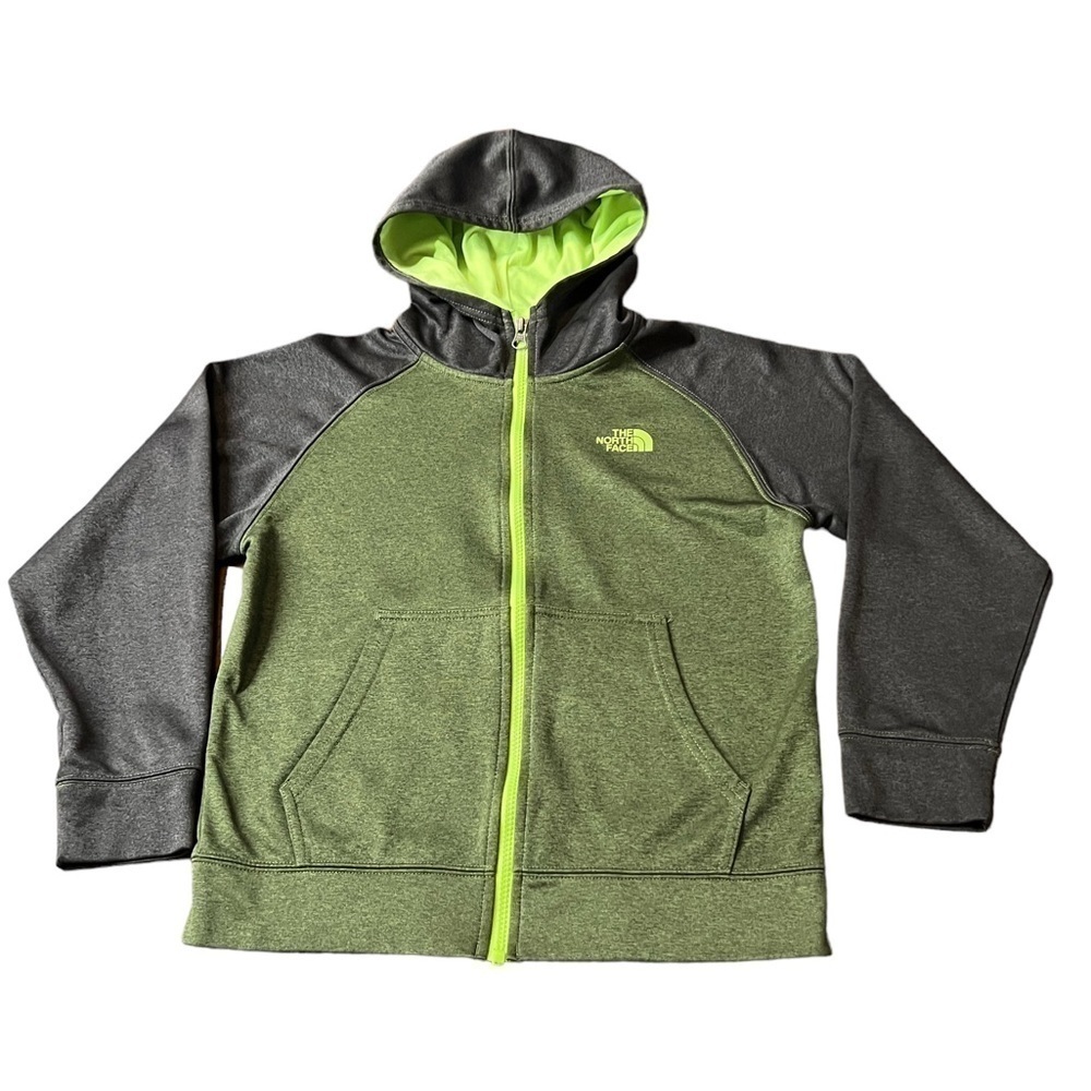 THE NORTH FACE BOYS XXL ZIPPERED HOODED GREEN/GRAY JACKET